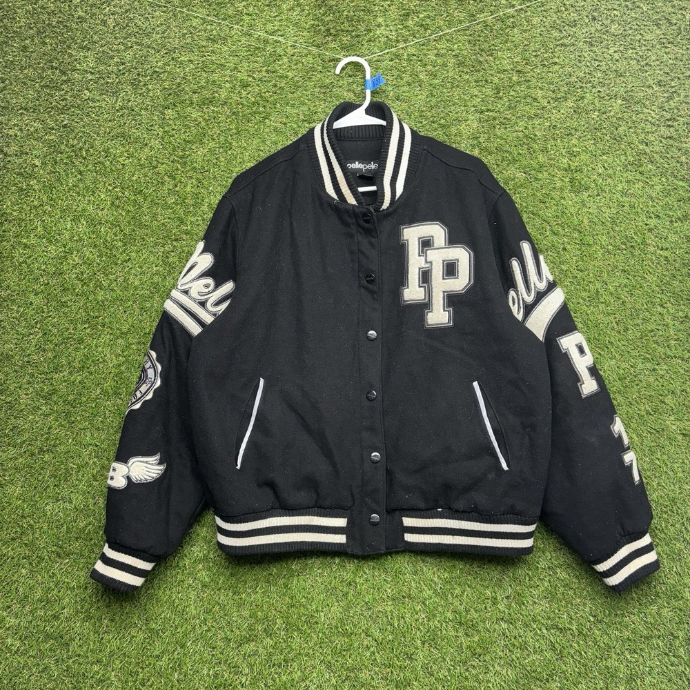 Pelle Pelle Varsity Jacket Mens 2XL Heavy Wool Leather Embroidered Snap Close